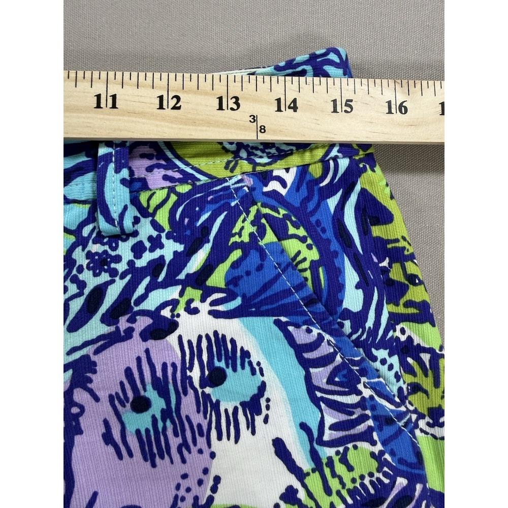 Lilly Pulitzer Shorts Women's 2 Blue Purple  Callahan Tropical Cat Cotton Preppy - Picture 8 of 13